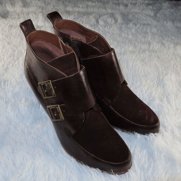 Korks Brown Hanska Monk Strap Wedge Ankle Bootie 9.5 - Picture 6 of 8